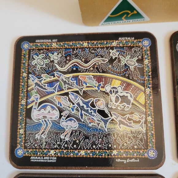 Set Of 6 Aboriginal Art Coasters With Cork Backing By Danny Eastwood - Picture 7 of 12